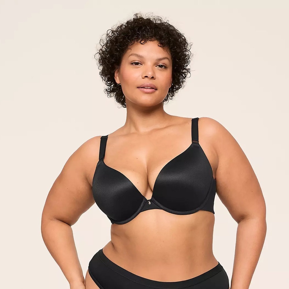 Cacique Invisible Backsmoother Boost Plunge Bra in Black Size 42DDD NEW